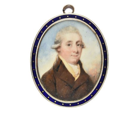 * Miniature. Portrait of a Gentleman, circa 1790, watercolour, gouache, and bodycolour, on ivory, oval head and shoulders por