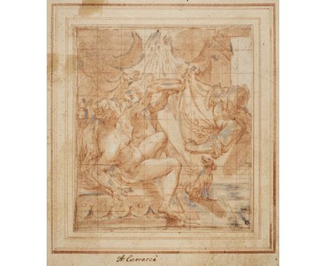 * Calvaert Denys, circa 1540-1619, Danae, circa 1590, red chalk on laid paper, with touches of opaque grey wash, squared for 