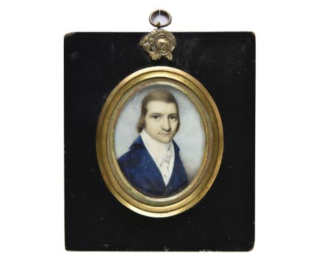 * Miniature. Portrait of a Young Gentleman, circa 1800, oval watercolour and bodycolour on ivory, head and shoulders portrait