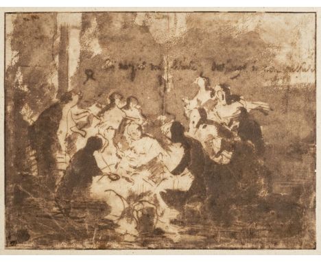 * Flemish School. Adoration of the Shepherds, circa 1650, pen brown ink and brown wash on laid paper, contemporary inscriptio