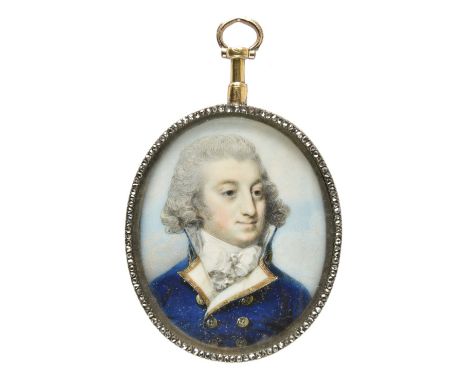 * Miniature. Portrait of a Naval Officer, circa 1790, oval watercolour, gouache, and bodycolour, on ivory, laid down on card,