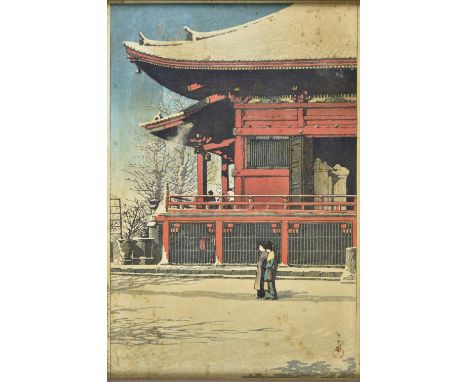 * Hasui (Kawase Bunjiro, 1883-1957). Clearing After a Snowfall at the Asakusa Kannon Temple, 1926, colour woodblock, from the