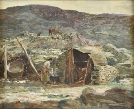 * Hemy (Thomas M. Madawaska, 1852-1937). The Fisherman's Hut, 1875, watercolour, heightened with bodycolour, on paper, signed