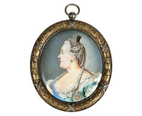 * Rokotov ( Fyodor , 1736-1808, after). Catherine the Great, Empress of Russia, early 20th century, oval painted enamel, head