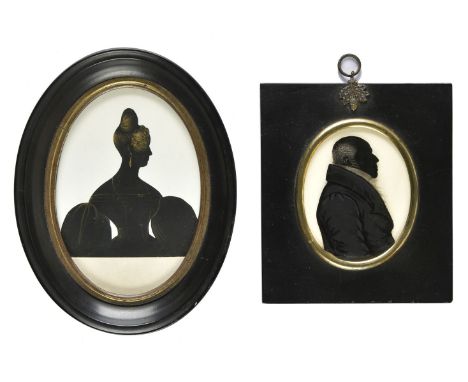 * Silhouette. Oval Portrait of Harriet Ray (1807-1897), circa 1830s, black scissor cut heightened with gilt, half-length port