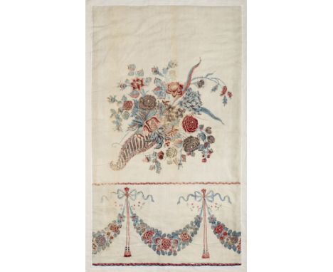 * Painted fabric. Three pieces of hand-painted fabric, English, 18th century, three matching cotton fragments, painted by han