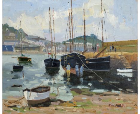 ARR * Ward (Eric, 1945-). Luggers at Newlyn Old Harbour, oil on board, signed lower right, inscribed with title in pencil to 