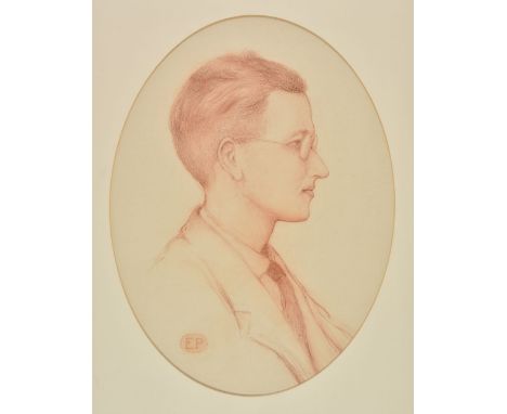 * Cox (Harold, active 1921 -). George Edgar Joseph Proudman, crayon on paper, portrait drawing, initials 'E.P.' lower left, t