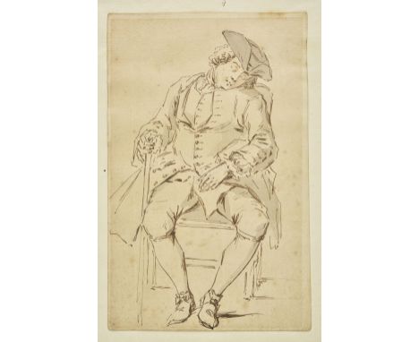 * Boitard, (Louis Philippe, active 1734-1760). Seated Gentleman Asleep, pen, brown ink, and grey wash on laid paper, light ov