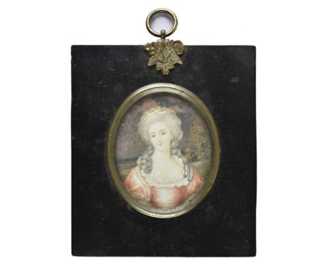 * Miniature. Portrait of Madame de Montesson , early 19th century, watercolour and bodycolour on ivory, oval half-length port