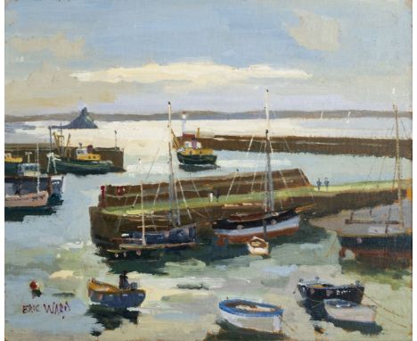 ARR * Ward (Eric, 1945-). Boats in the harbour, Newlyn, oil on board, signed lower left, inscribed Newlyn in pencil to verso,