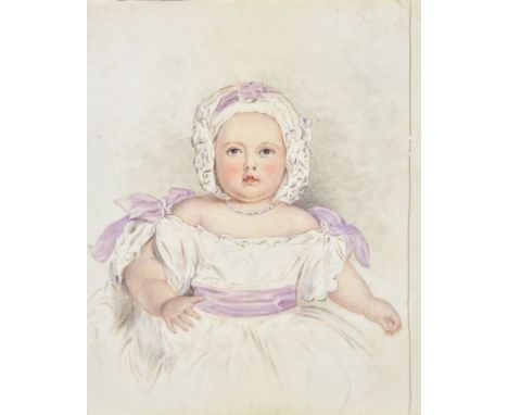 * Miniature. Portrait of an Infant, thought to be Queen Victoria as a child, 19th century, watercolour on ivory, half-length 