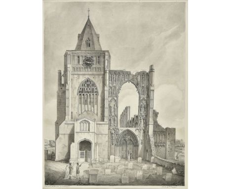 * Burgess (William, 1748/49-1812). Croyland Abbey, Lincolnshire, circa 1815, fine pen, black ink and grey wash view on paper,