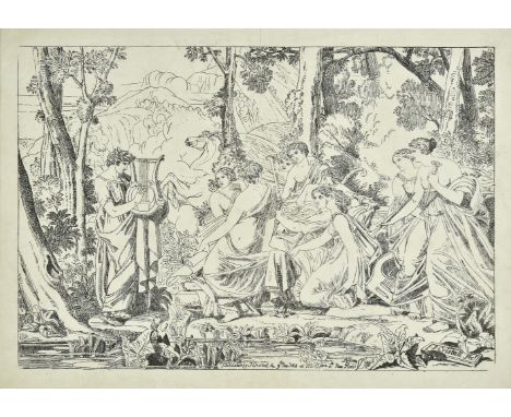 * Cristall (Joshua, 1767-1847). Apollo and the Muses, 1816, pen lithograph on pale cream wove paper, image size 31 x 46 cm (1