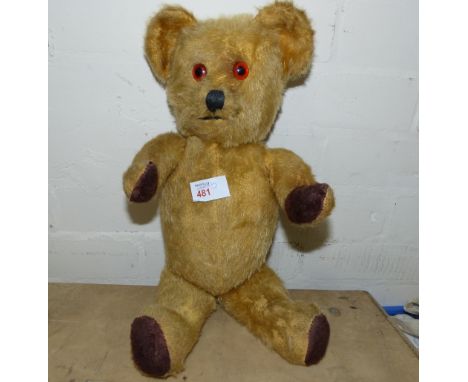 A vintage teddy bear with jointed limbs, 17"