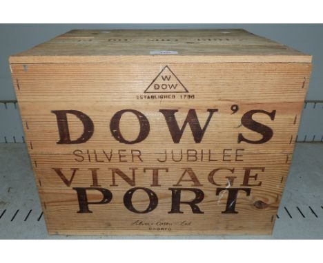 Twelve cased bottles of Dow's 1977 vintage port Silver Jubilee (case nailed &nbsp;shut)