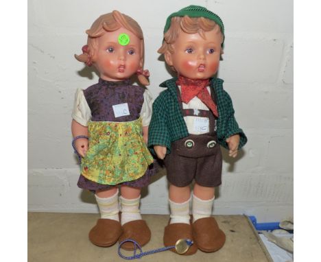 A pair of Goebel plastic figures of a Tyrolean boy and girl