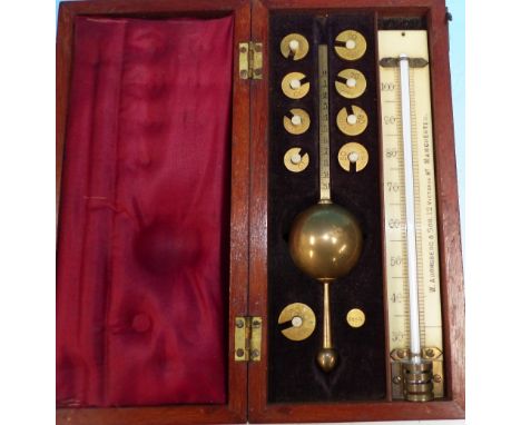 A Sikes Hydrometer, mahogany cased, by Aronsberg & Son, Manchester