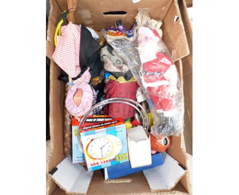 A collection of string puppets; glove puppets; children's entertainer's props