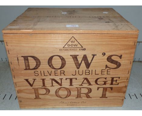 Twelve cased bottles of Dow's 1977 vintage port Silver Jubilee (case nailed shut)