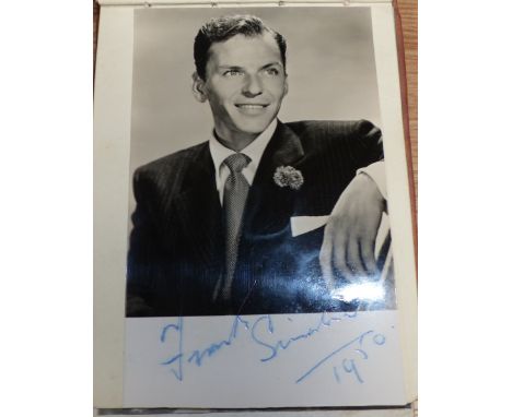 A vintage album of autographs collected by a former employee at Blackpool Tower Ballroom to include a photo of Frank Sinatra 
