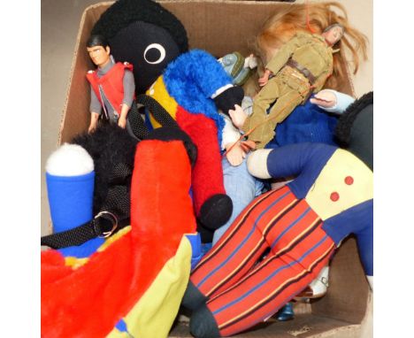 A felt boy and girl doll; a Chad valley 'golly'; other similar