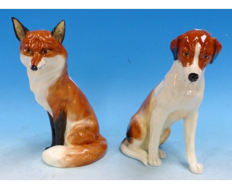 A Royal Worcester figure of a hound, height 7"; a Royal Worcester figure of a fox, height 7½"