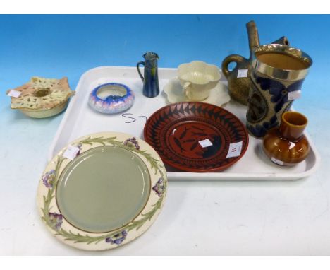 A MacIntyre Florian dish, pattern no M2863; a Scottie Wilson plate and other art pottery (some a.f.)
