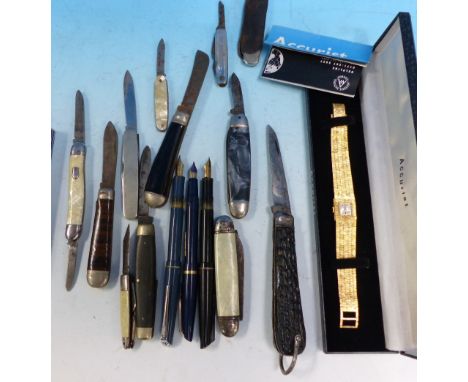 Three vintage fountain pens including 2 x Osmiroid 75 and a Waterman (boxed); a lady's Accurist wristwatch and a selection of