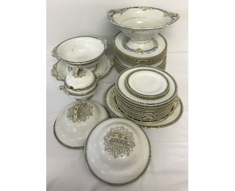 A quantity of assorted misc. ceramic dinner ware items, mostly Spode.  With black Greek key border design and gilt detail. 