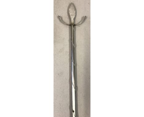 A modern handmade metal trident weapon.  Possibly for re-enactment.  Total length approx. 179cm.