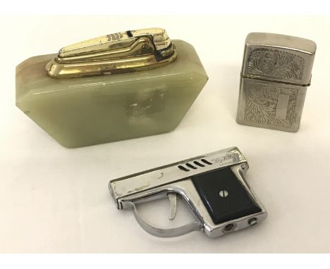 3 vintage lighters. To include Fly Pistol by Corona.  
