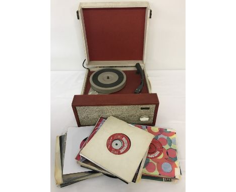 A small 1960's Alba portable record player in red &amp; cream together with a quantity of 7" records.  Records to include: Th