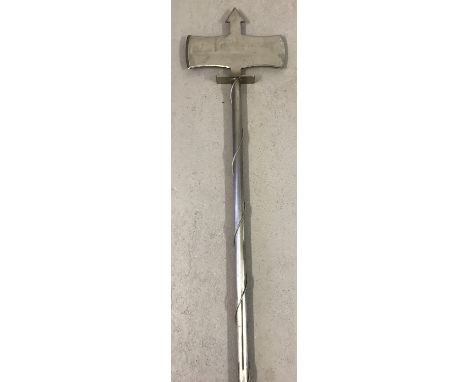 A modern handmade metal long handled double axe weapon.  Possibly for re-enactment.  Total length approx. 179cm.