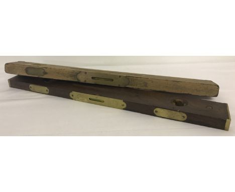 2 vintage wood and brass levels.  One by J Rabone &amp; Sons, Birmingham, the other by Parry &amp; Bott Ltd, Birmingham. 