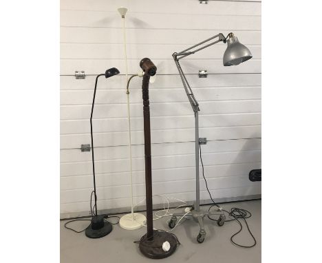 A collection of 4 floor standing adjustable lamps to inlcude a vintage angle poise lamp on castors.  