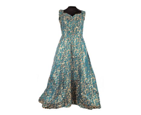 A Bel Robe Mod Model evening gown, a satin floral dress and a blue sequin dress CONDITION REPORT: The Bel Robe dress - No obv