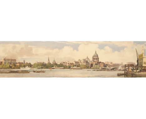 Leonard Russell Squirrell (1893-1979)/Saint Paul's Cathedral/with Blackfriars Bridge and shipping on the Thames, an extensive