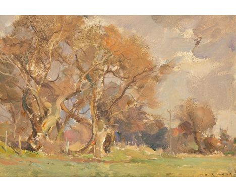 David Jan Curtis (born 1948)/Willows in a Field, Misson/signed/oil on board, 16.5cm x 24cm/Provenance: purchased Richard Hage