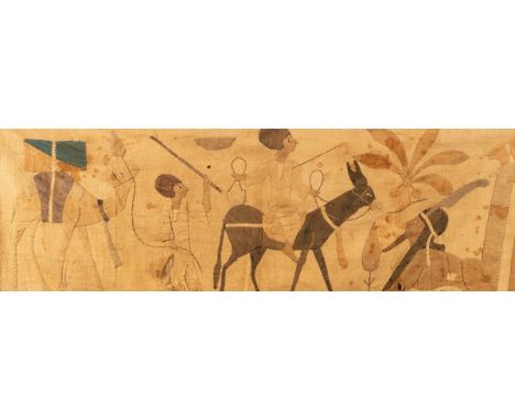 An Egyptian Revival period applique quilted tapestry with winged surmount, 200cm x 107cm and three others smaller CONDITION R