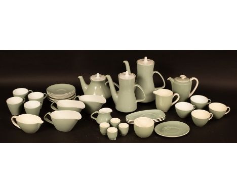 Poole Pottery, a quantity of green and cream tea wares, to include coffee pots, tea pots etc. CONDITION REPORT: Condition inf