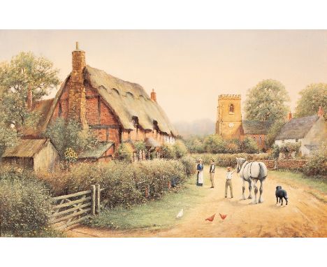 Richard Simm (born 1926)/Village Scene/signed R Simm/oleograph, 26.5cm x 42cm CONDITION REPORT: Condition information is not 