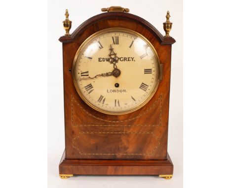 An early 19th Century mahogany eight-day bracket clock, Edwin Gray, London, in an arch-top case with handle, fitted a single 