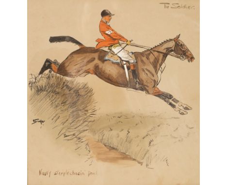 'Snaffles' Charles Johnson Payne (1884-1967)/The Soldier, Nasty Steeplechasin' Devil/colour lithograph, 32cm x 31cm CONDITION