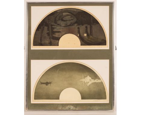 Stella Langdale (1880-1976)/The City of Dreams/two fan-shaped aquatints, 17cm x 33cm/The Ponte Vecchio, Florence/aquatint, 14