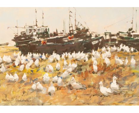 Valerie Batchelor (born 1932)/Hastings Beach/with fishing boats and seagulls/signed/acrylic, 17.75cm x 25.5cm CONDITION REPOR