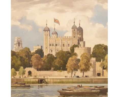 Leonard Russell Squirrell (1893-1979)/The Tower of London with Union Flag/signed and dated 1957/watercolour, 98cm x 98cm/Prov
