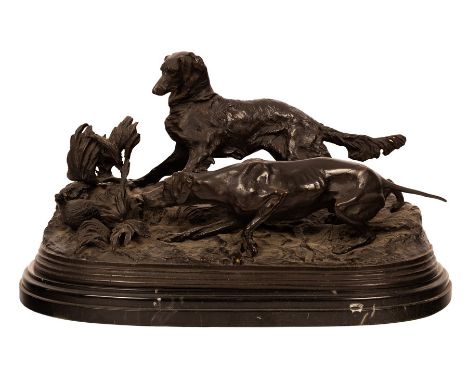 Pierre Jules Mêne (1810-1879)/A Pointer and Setter with Partridge/bronze, 40cm wide/on an ebonised base CONDITION REPORT: The