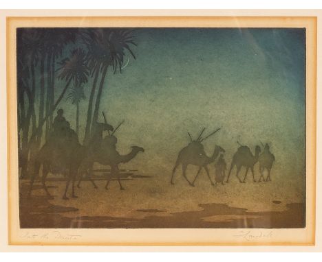 Stella Langdale (1880-1976)/Into the Desert/aquatint, 17.5cm x 24.5cm and/The Fan of the Egyptian Desert/Desert Fan/all signe