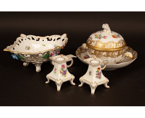 A Dresden sucrier, cover and stand and various other Continental decorative china CONDITION REPORT: Condition information is 